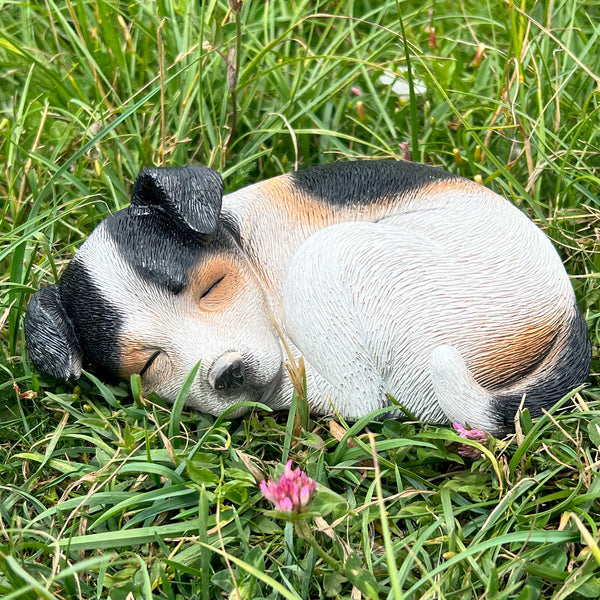 Sleeping Black Jack Russell Dog Garden Ornament