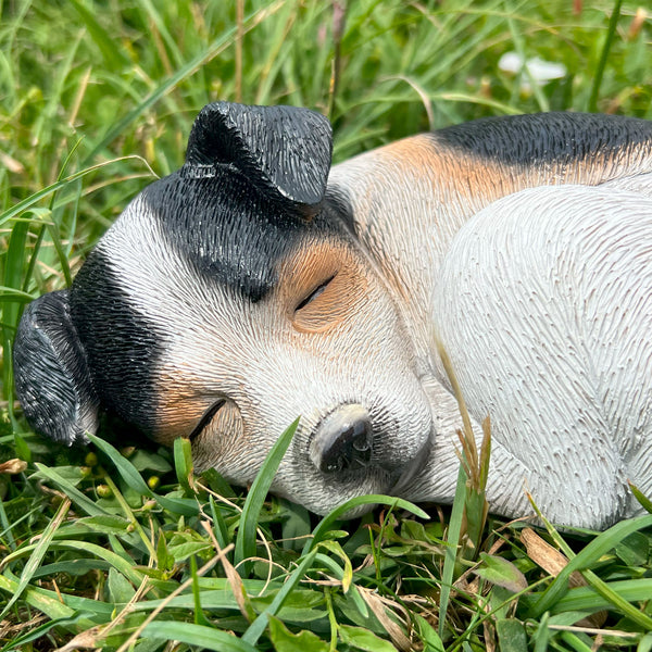 Sleeping Black Jack Russell Dog Garden Ornament