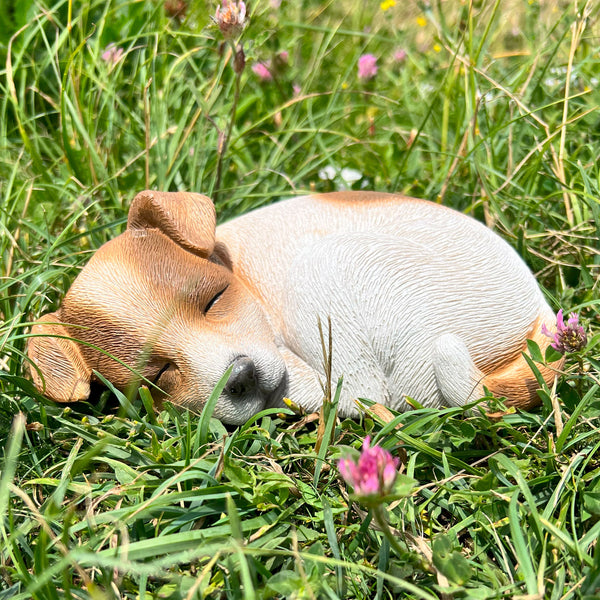 Sleeping Brown Jack Russell Dog Garden Ornament