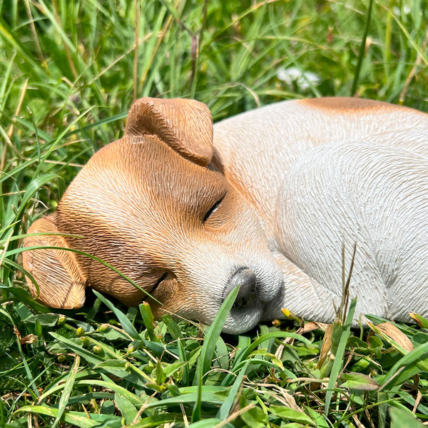 Sleeping Brown Jack Russell Dog Garden Ornament