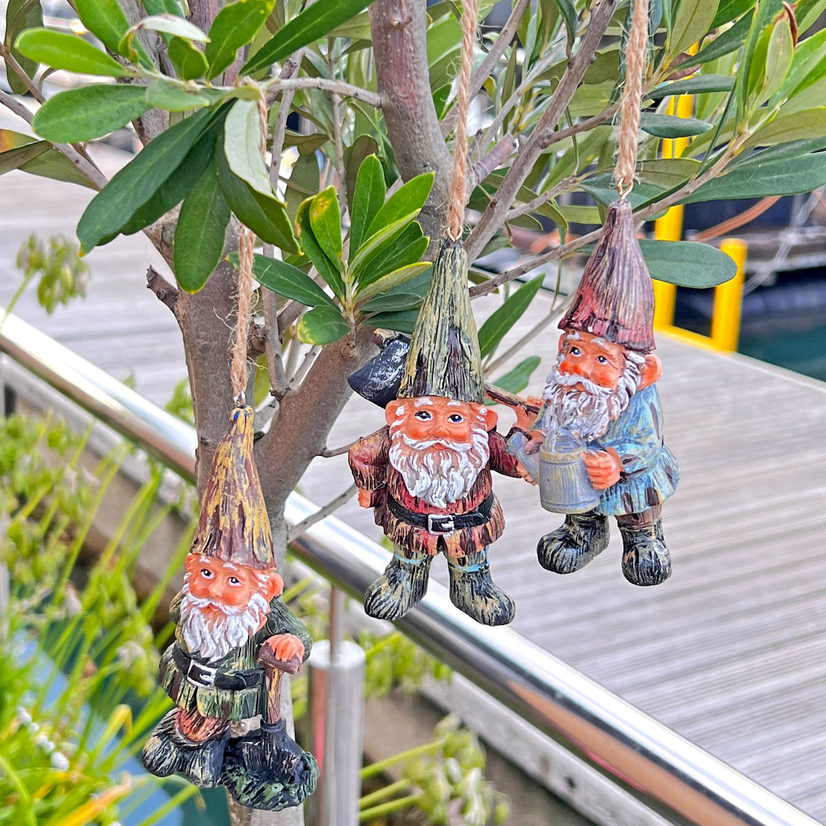 3 Hanging Gnome Ornaments for Garden, Home or Christmas