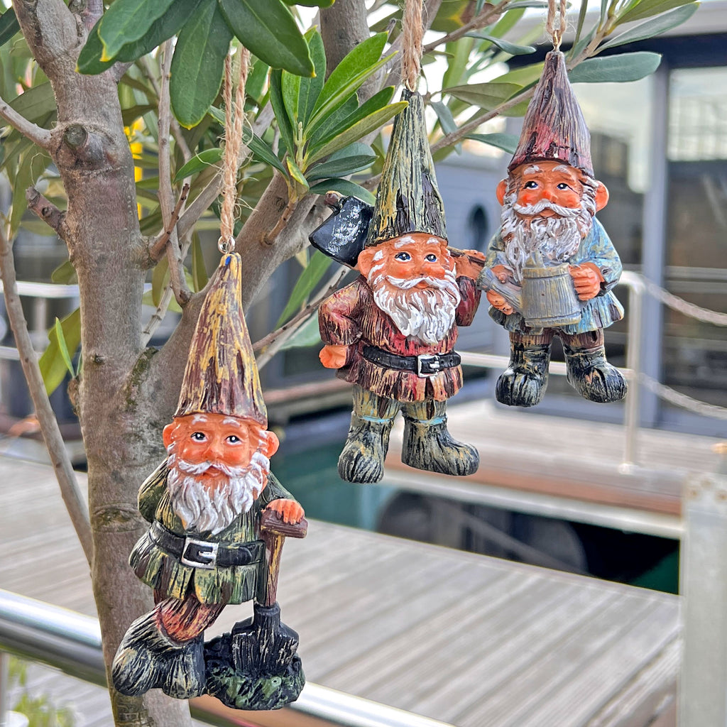 3 Hanging Gnome Ornaments for Garden, Home or Christmas