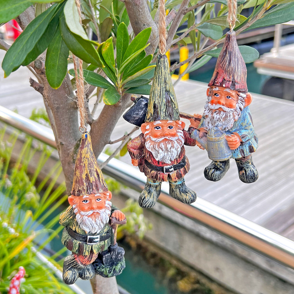 3 Hanging Gnome Ornaments for Garden, Home or Christmas