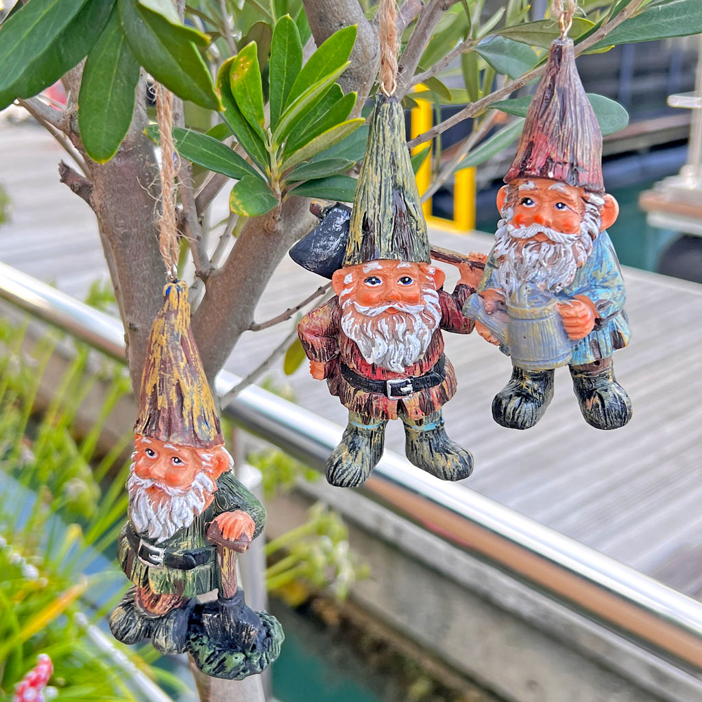 3 Hanging Gnome Ornaments for Garden, Home or Christmas