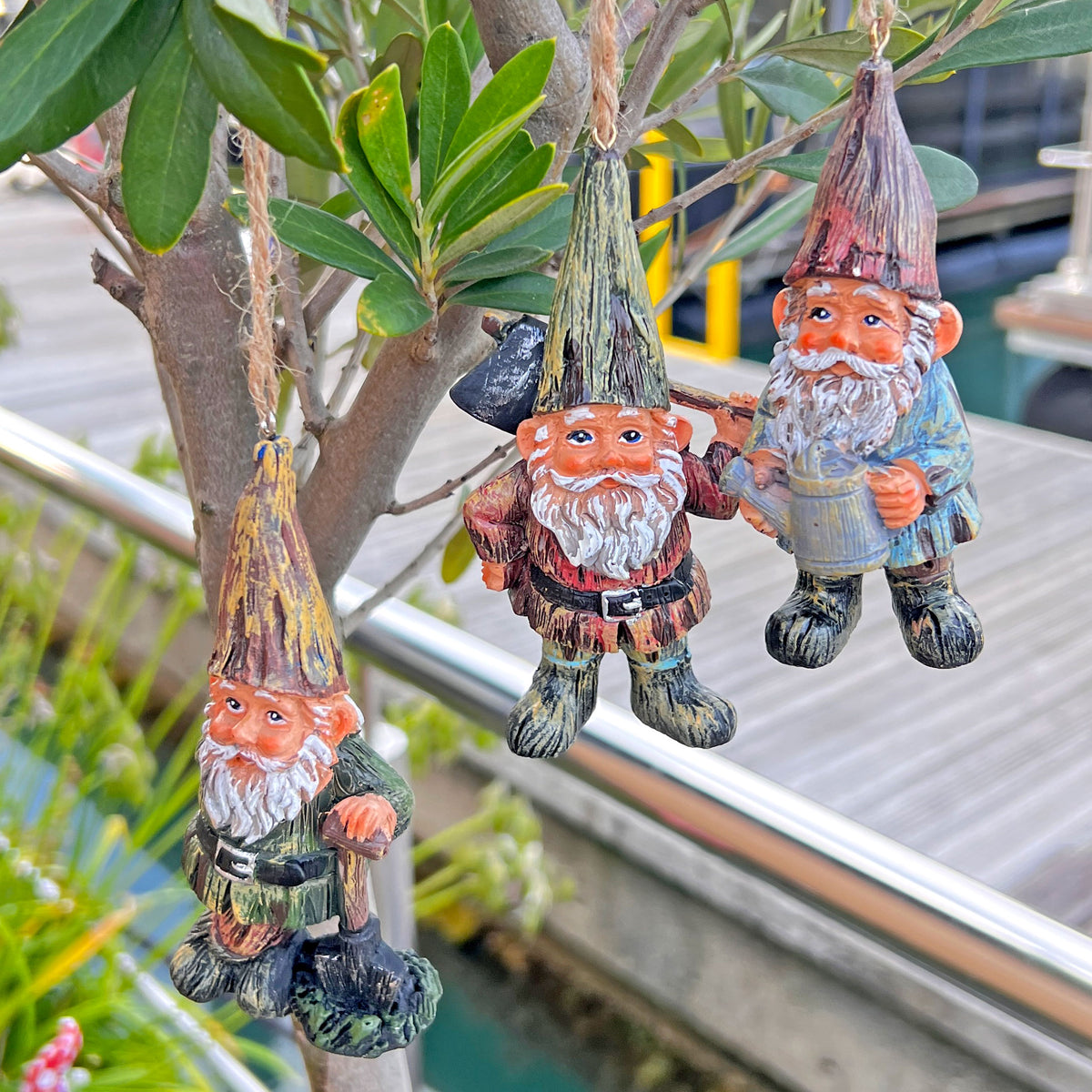 3 Hanging Gnome Ornaments for Garden, Home or Christmas