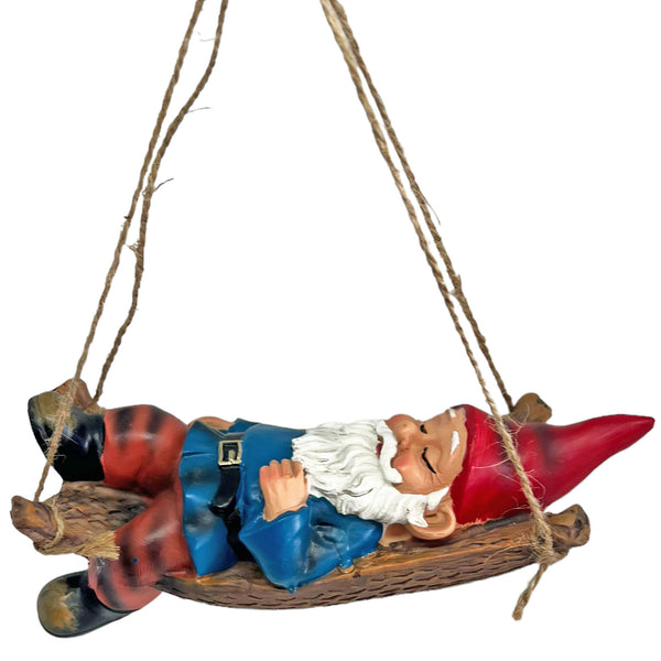 Sleeping Gnome in a Hammock Hanging Garden Ornament