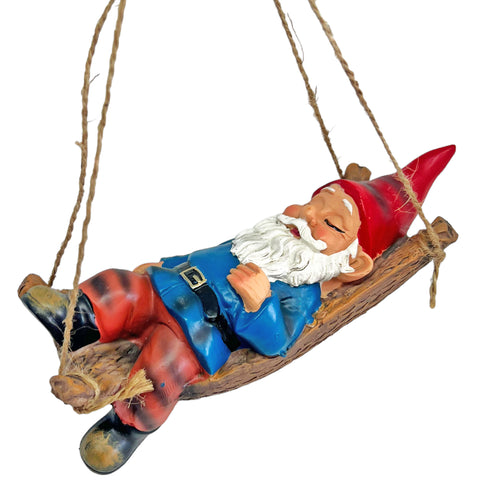 Sleeping Gnome in a Hammock Hanging Garden Ornament