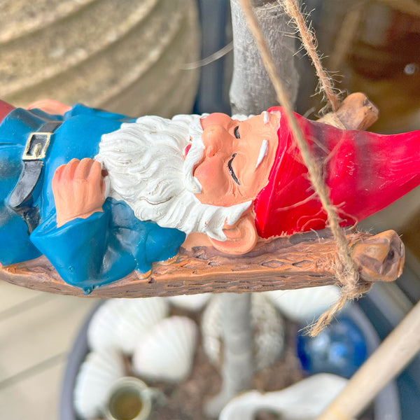 Sleeping Gnome in a Hammock Hanging Garden Ornament