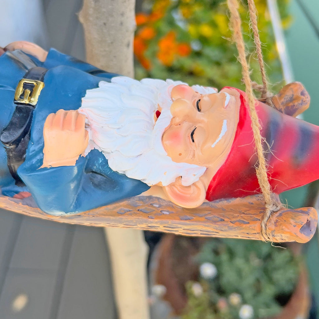 Sleeping Gnome in a Hammock Hanging Garden Ornament