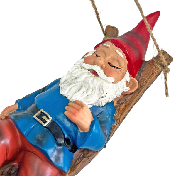 Sleeping Gnome in a Hammock Hanging Garden Ornament