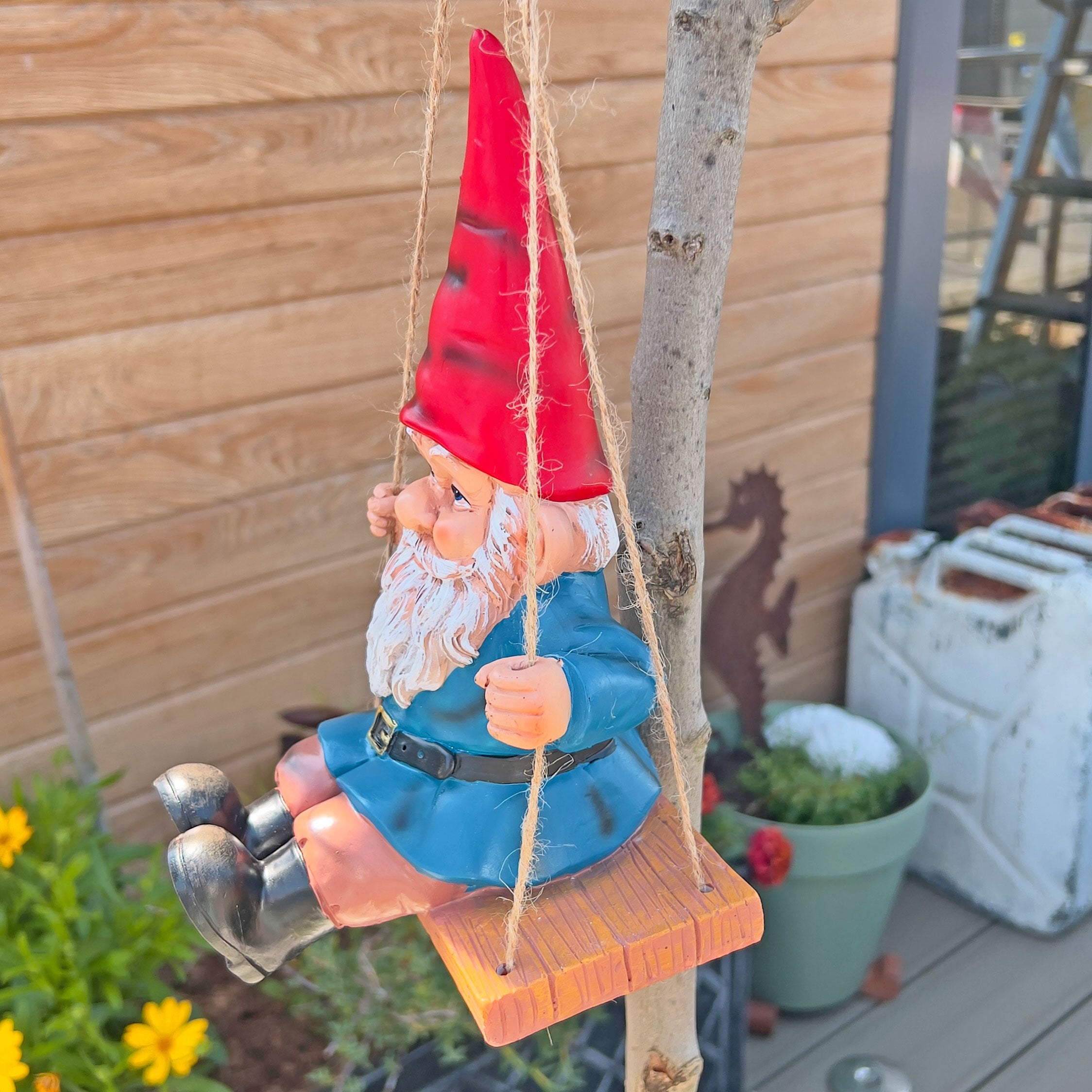 Swinging Gnome Hanging Garden Ornament