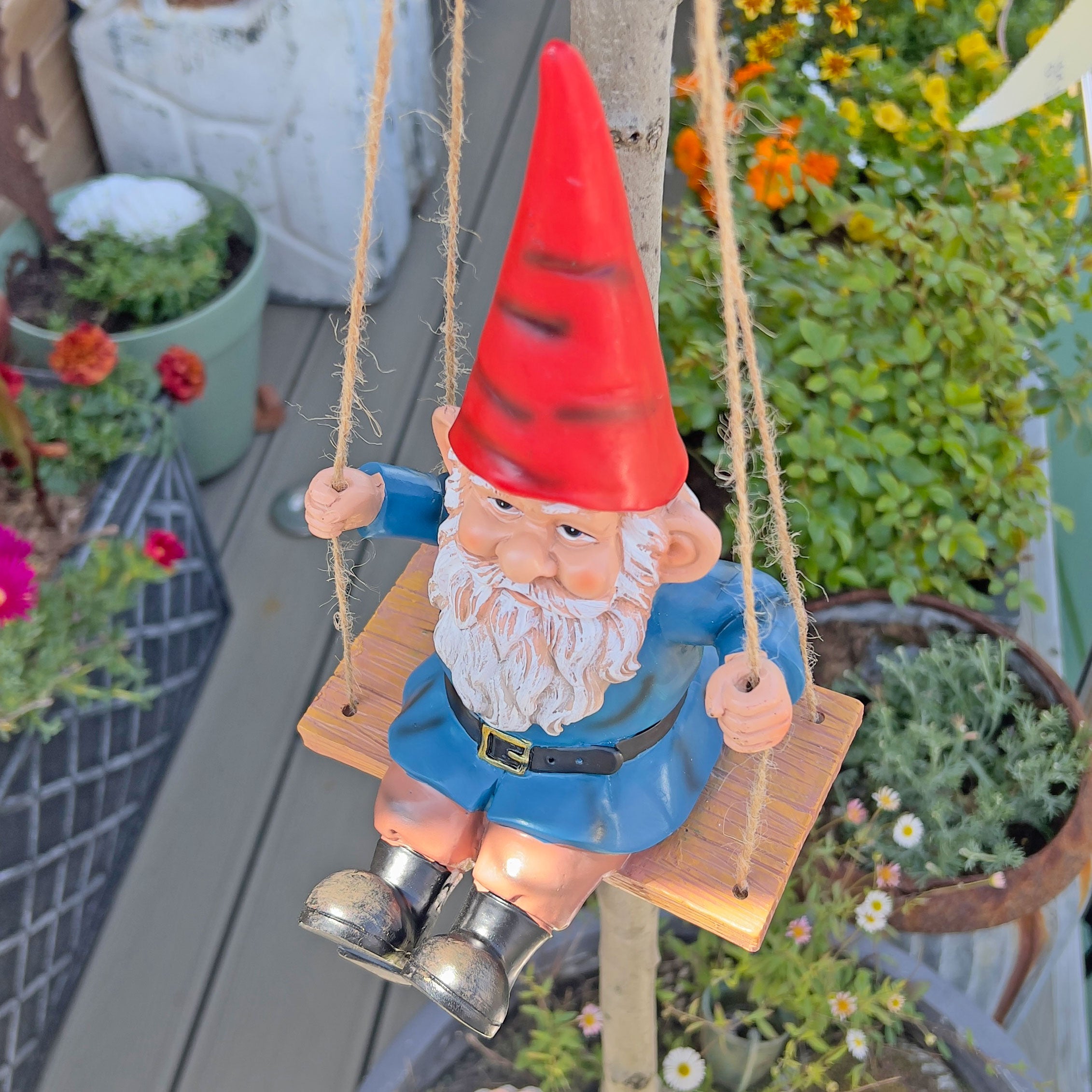 Swinging Gnome Hanging Garden Ornament