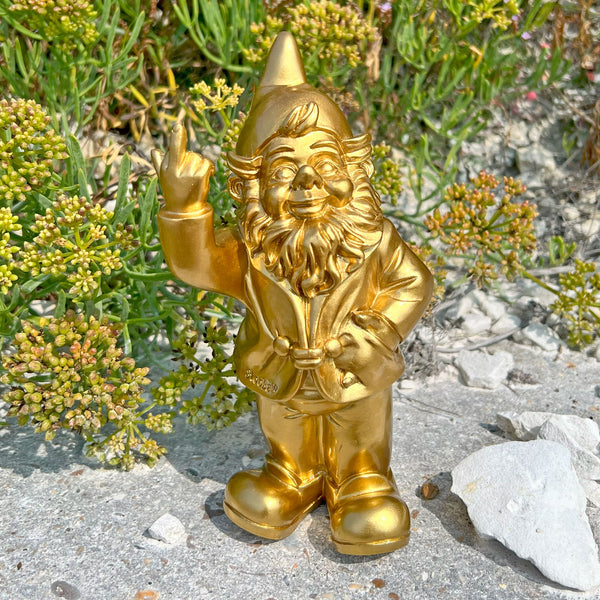 Rude middle finger gold gnome 20cm