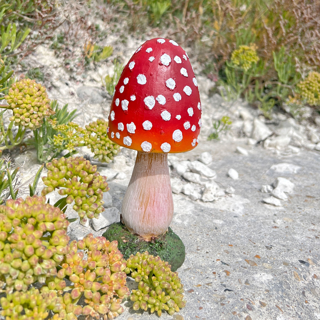 Pair of Pointed Garden Mushroom Red Cap Toadstool Ornaments