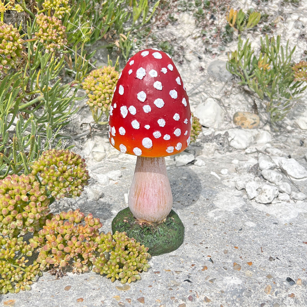 Pair of Pointed Garden Mushroom Red Cap Toadstool Ornaments