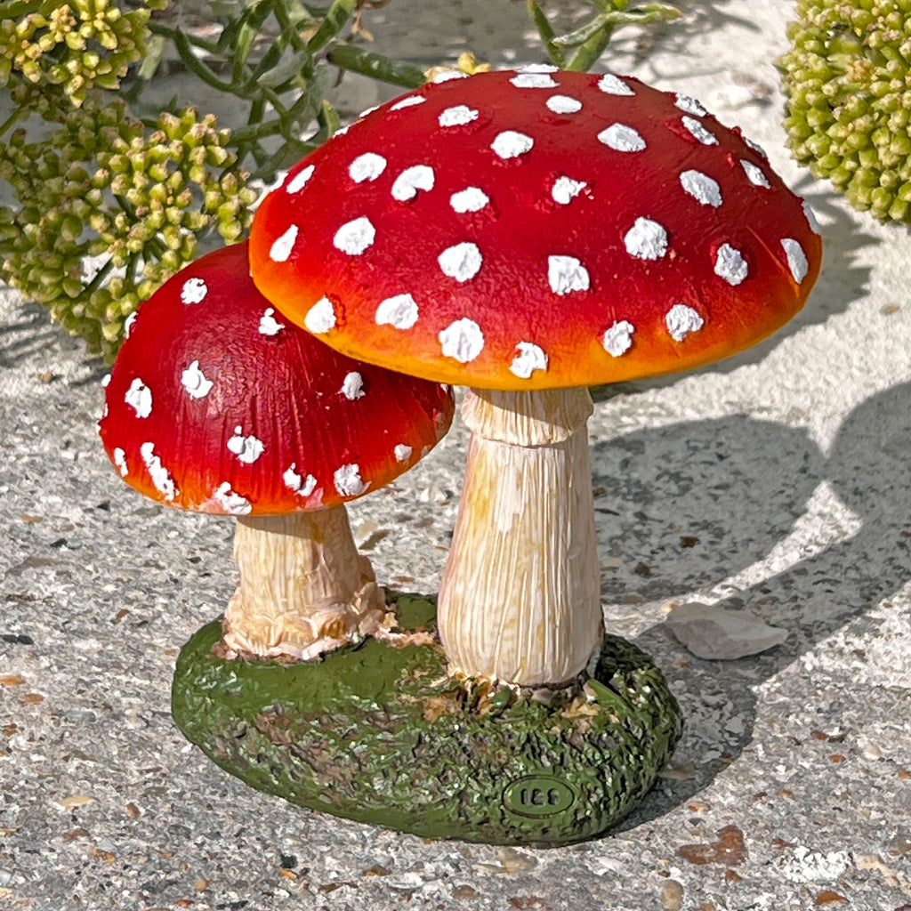 Double Mushroom Red Cap Toadstool Garden Ornament