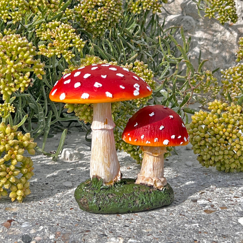 Double Mushroom Red Cap Toadstool Garden Ornament