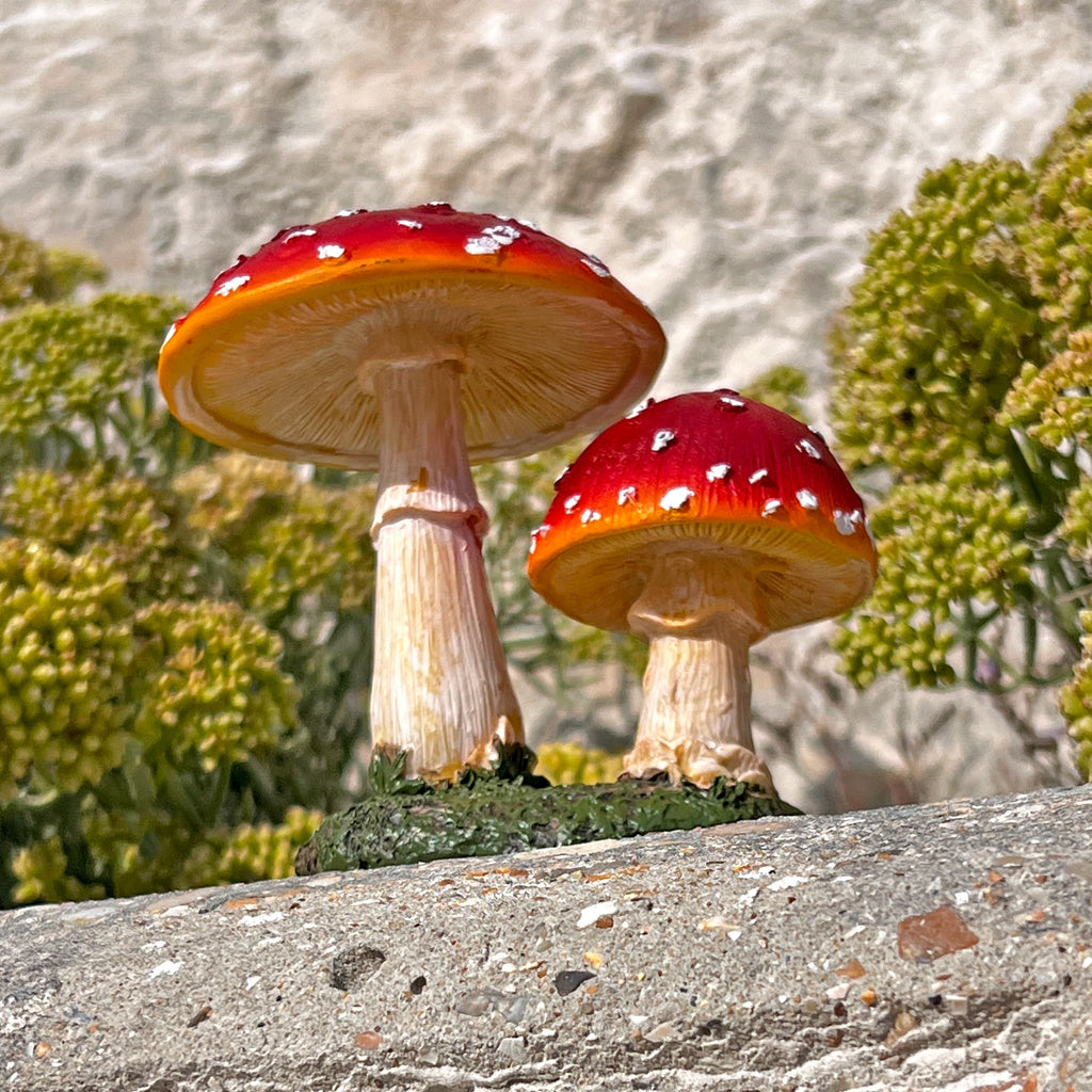 Double Mushroom Red Cap Toadstool Garden Ornament
