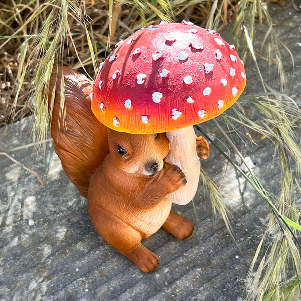 Garden Squirrel Ornament with Toadstool