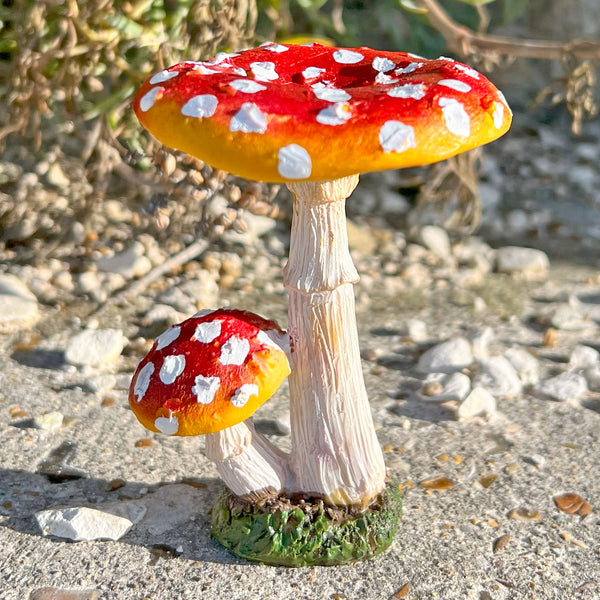 Two Double Stem Garden Mushroom Ornaments