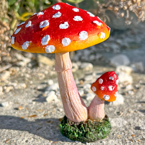 Two Double Stem Garden Mushroom Ornaments