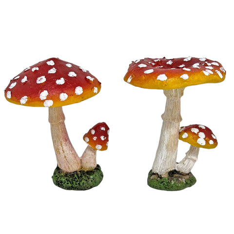 Two Double Stem Garden Mushroom Ornaments