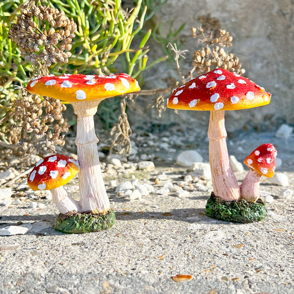 Two Double Stem Garden Mushroom Ornaments