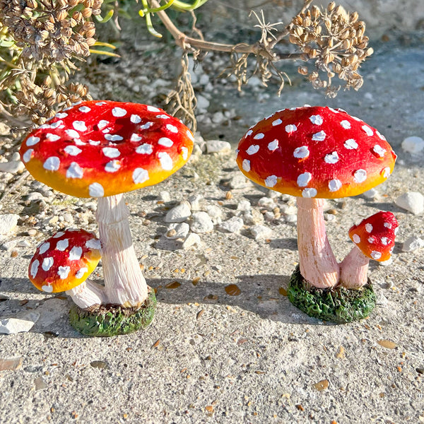 Two Double Stem Garden Mushroom Ornaments