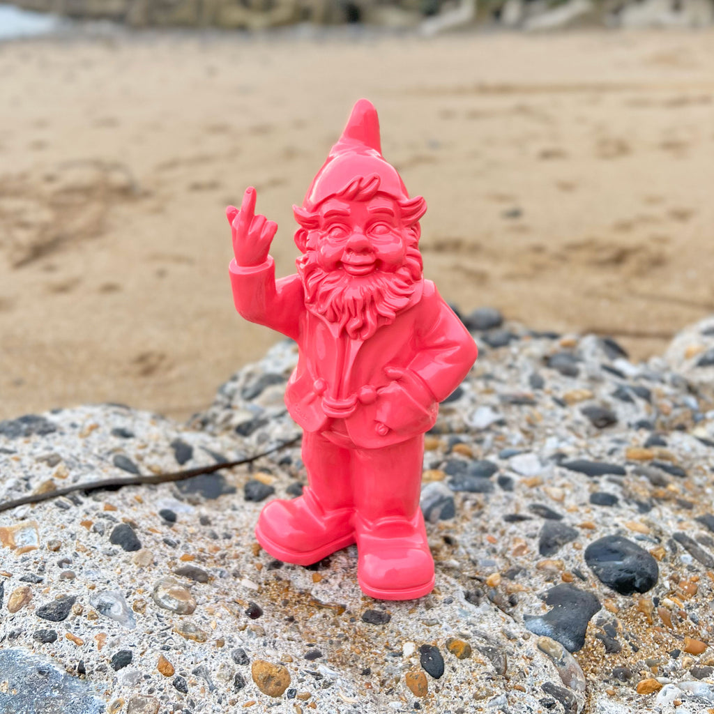 Pink Middle Finger Rude Garden Gnome