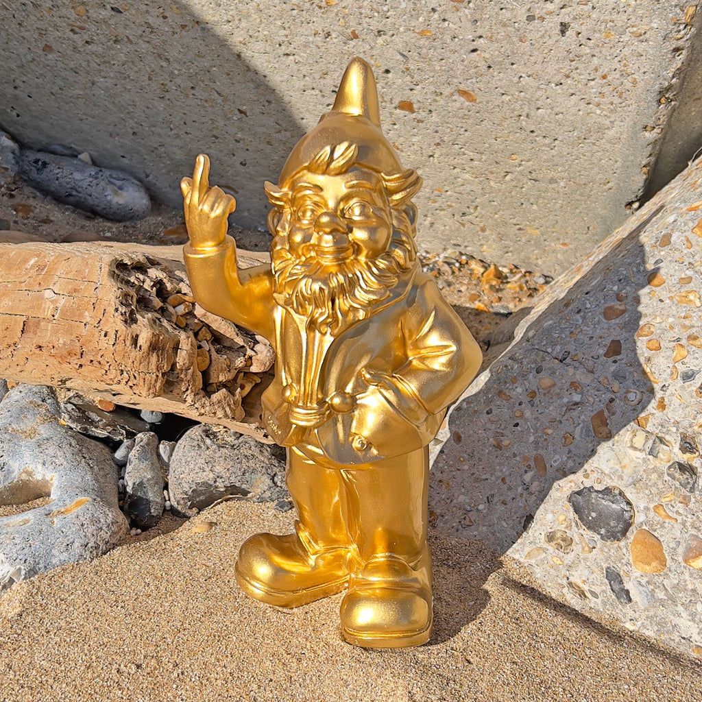 30cm F**k You Naughty Middle Finger Gold Gnome Ornament