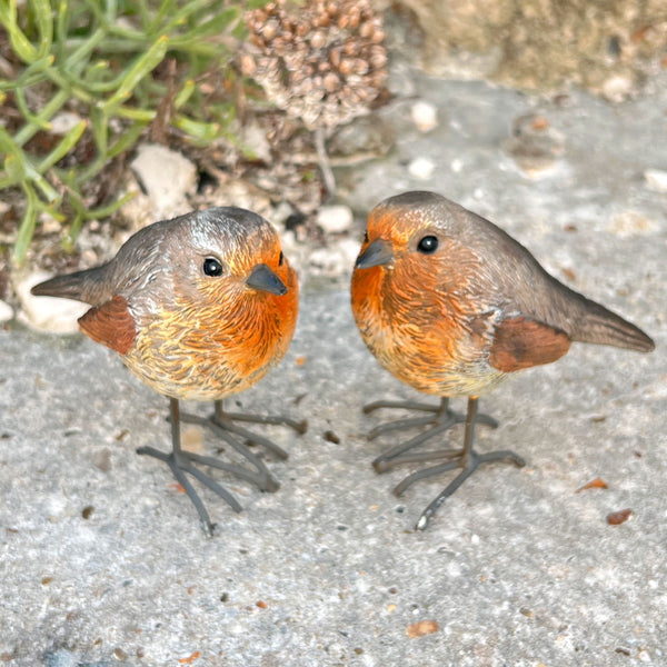 Pair of Robin Bird Garden Ornaments