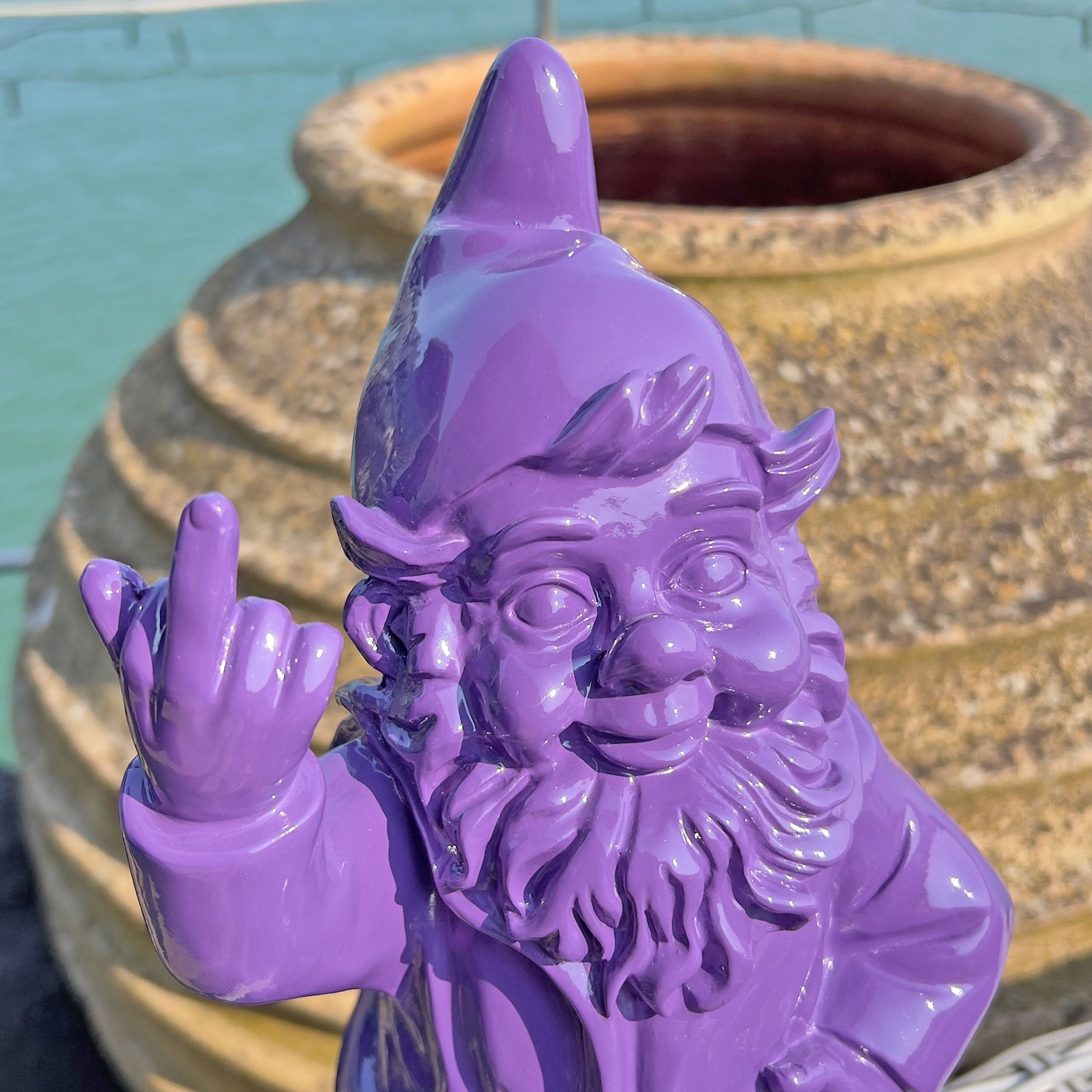 Purple Middle Finger F**k You Garden Gnome 30cm