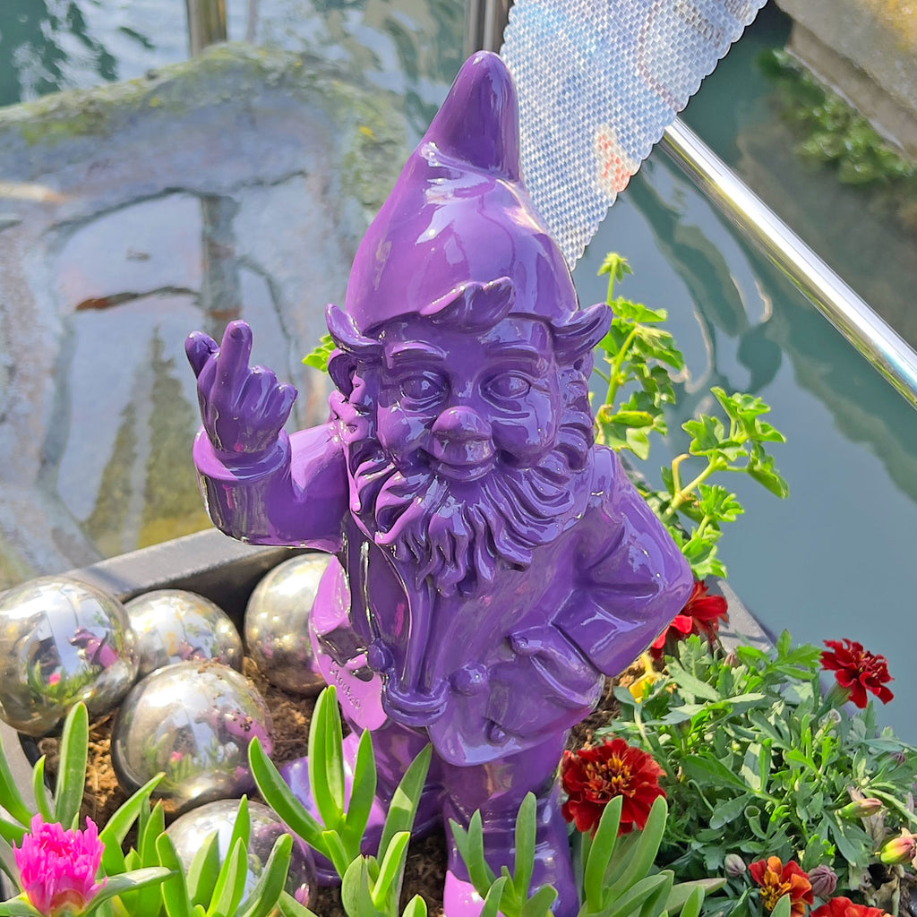 Purple Middle Finger F**k You Garden Gnome 30cm