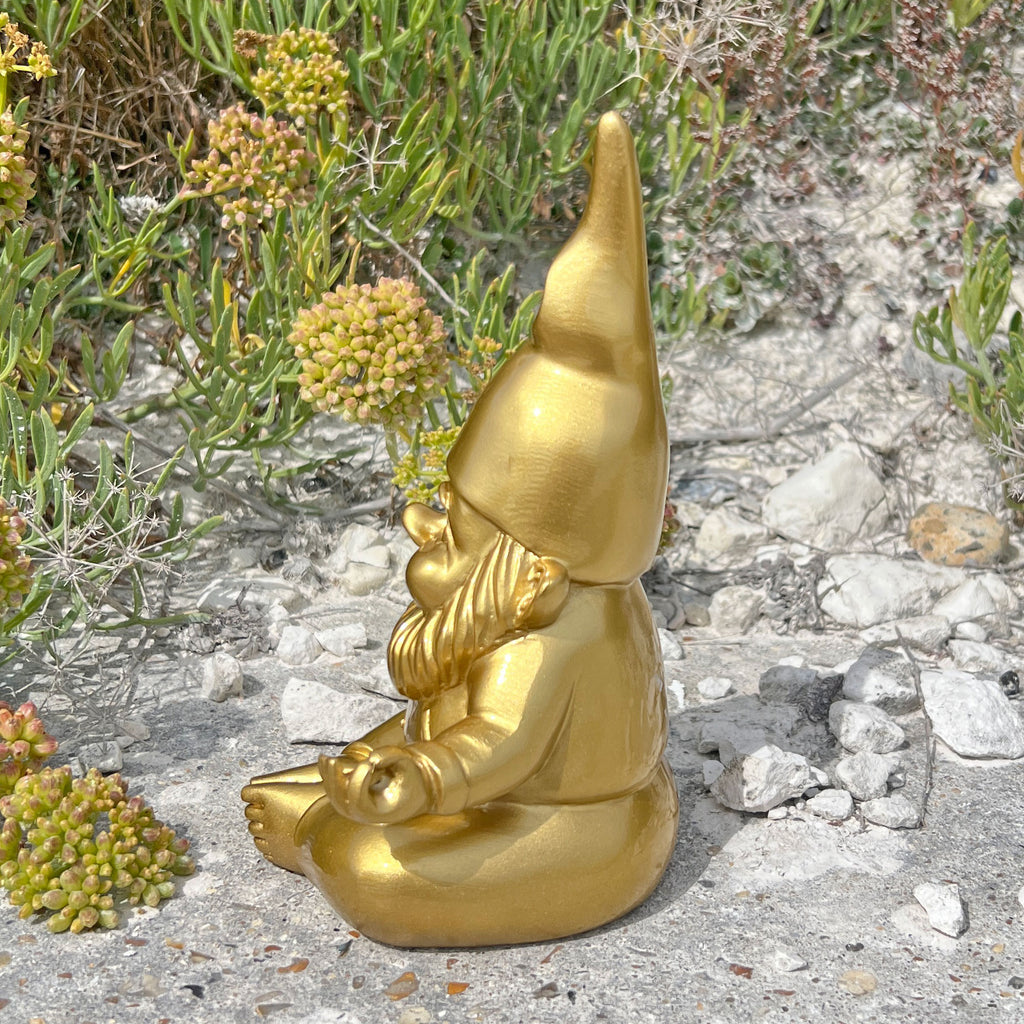 Gold Gnome in Yoga Position Outdoor or Indoor Ornament