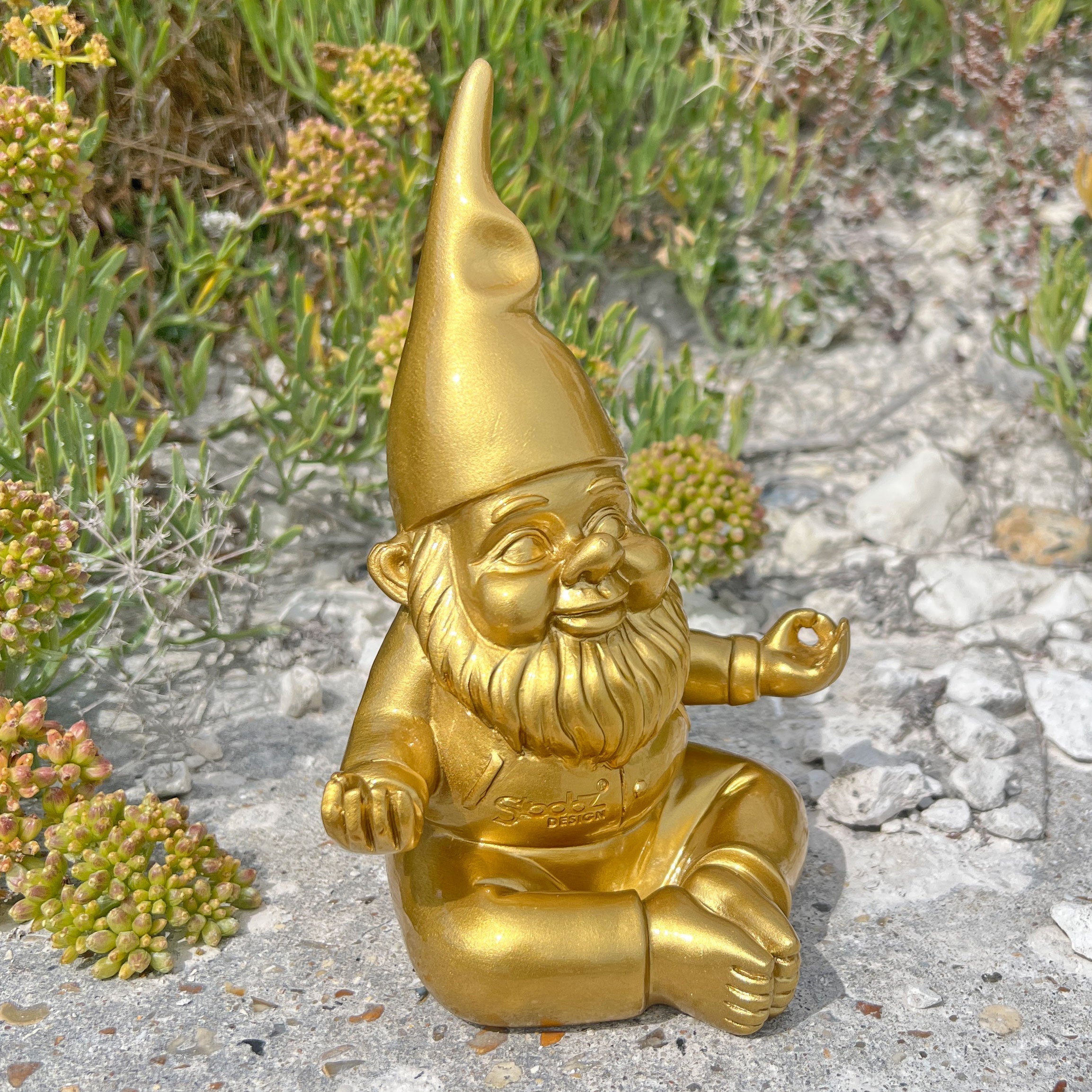 Gold Gnome in Yoga Position Outdoor or Indoor Ornament