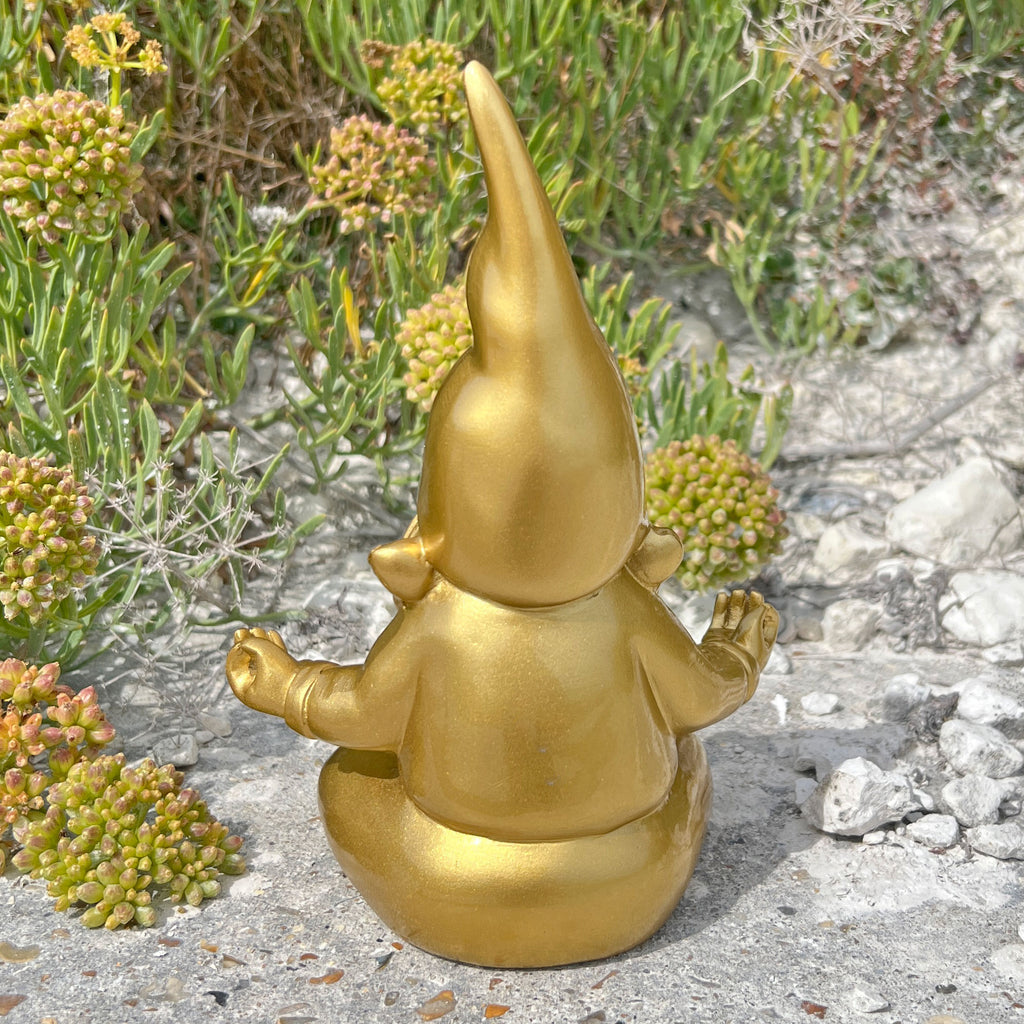 Gold Gnome in Yoga Position Outdoor or Indoor Ornament