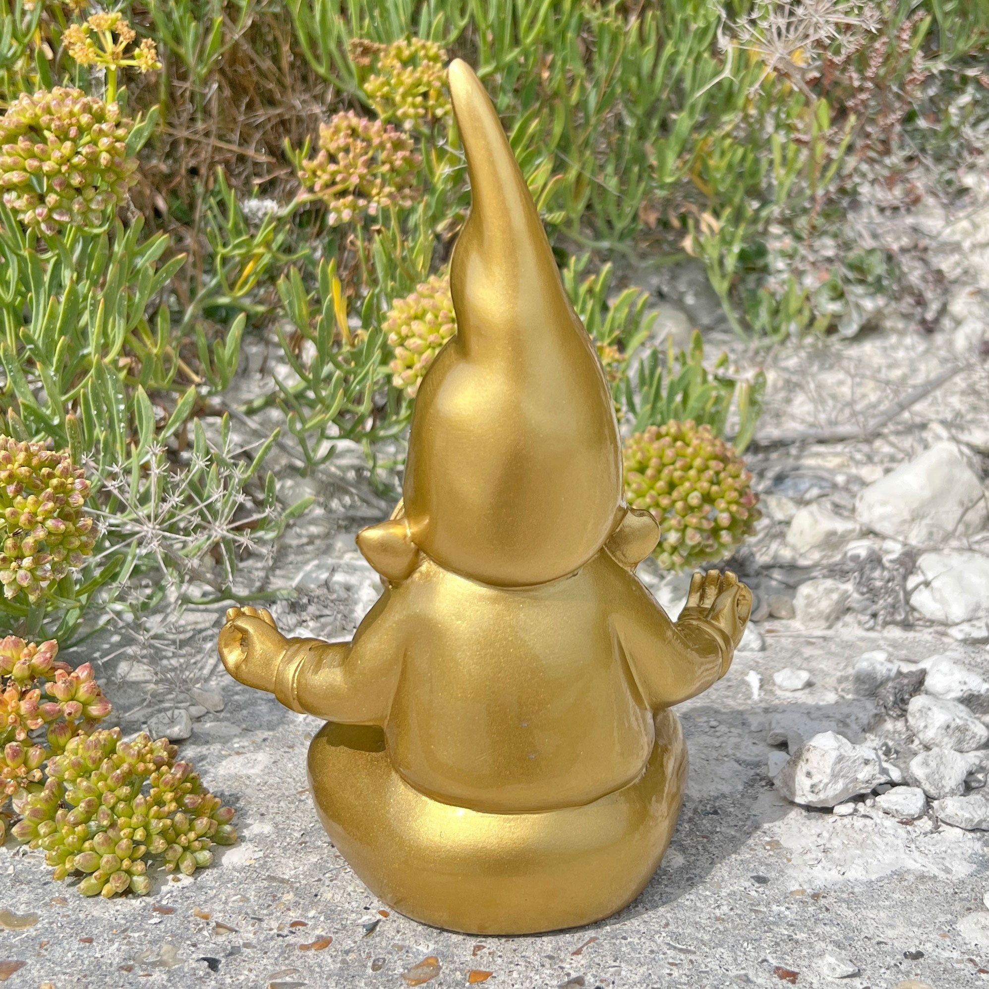 Gold Gnome in Yoga Position Outdoor or Indoor Ornament