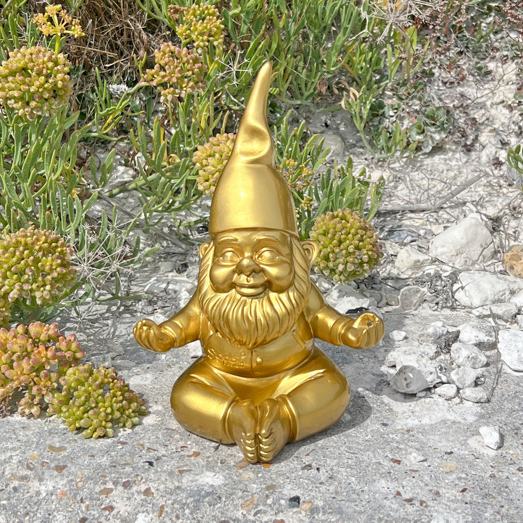 Gold Gnome in Yoga Position Outdoor or Indoor Ornament
