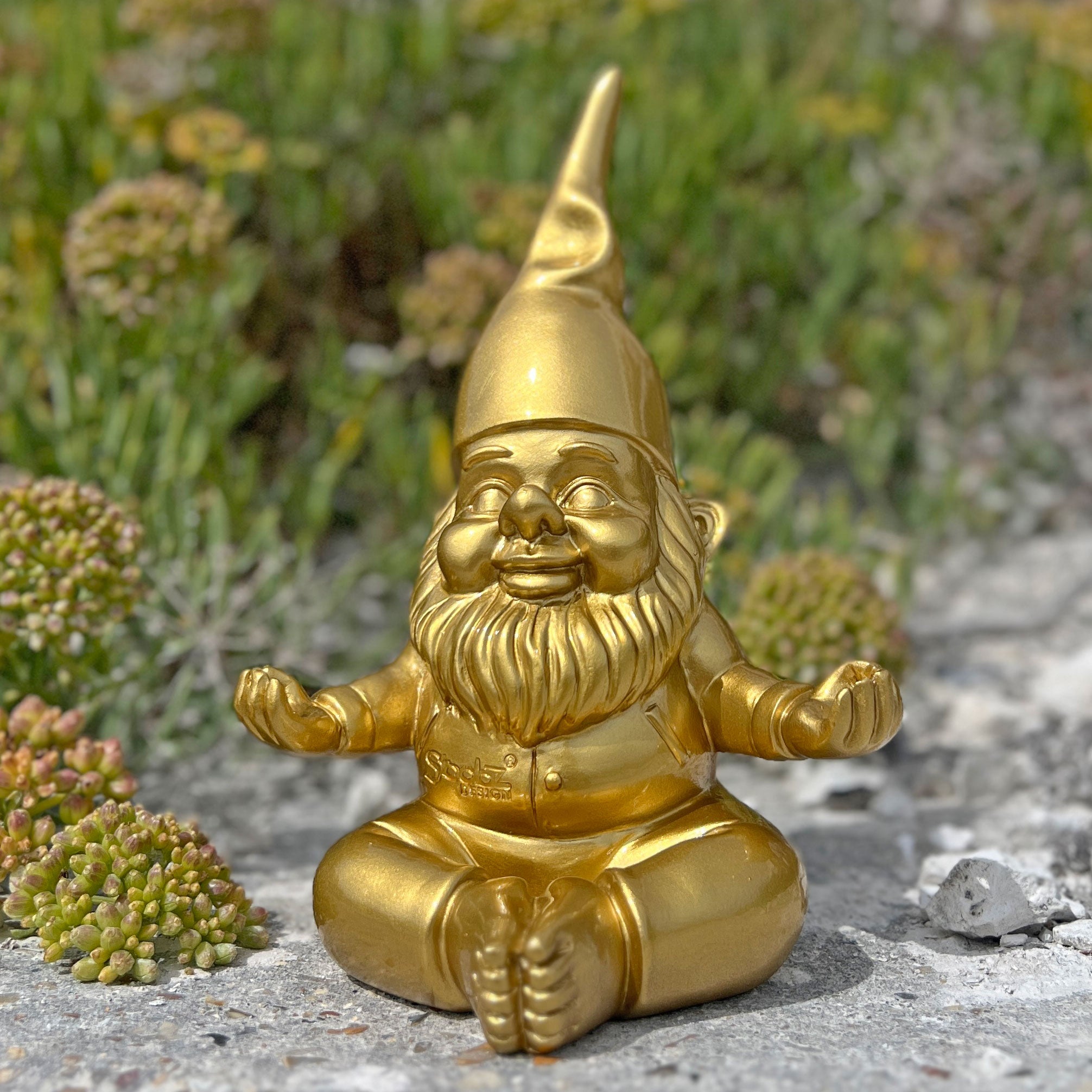 Gold Gnome in Yoga Position Outdoor or Indoor Ornament