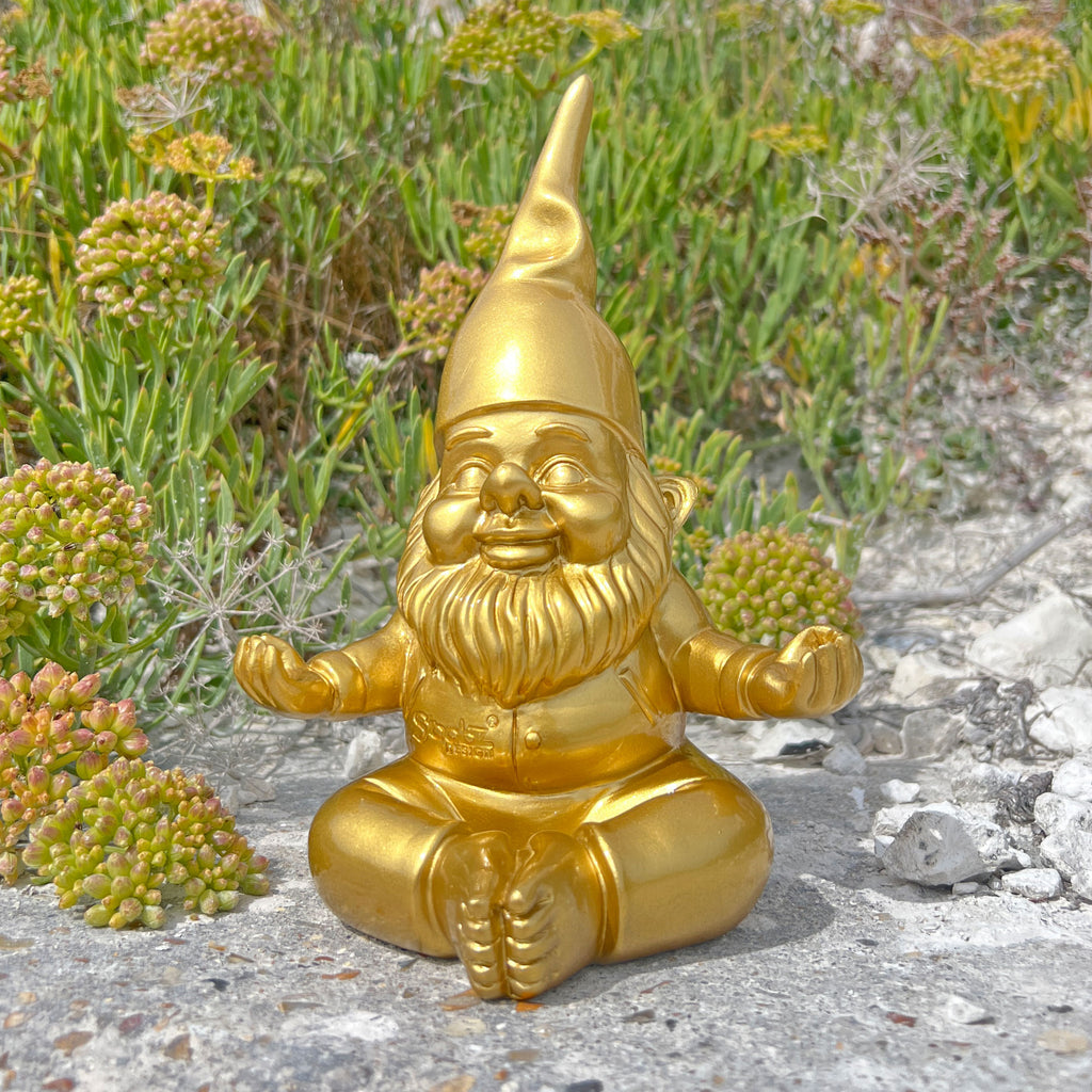 Gold Gnome in Yoga Position Outdoor or Indoor Ornament