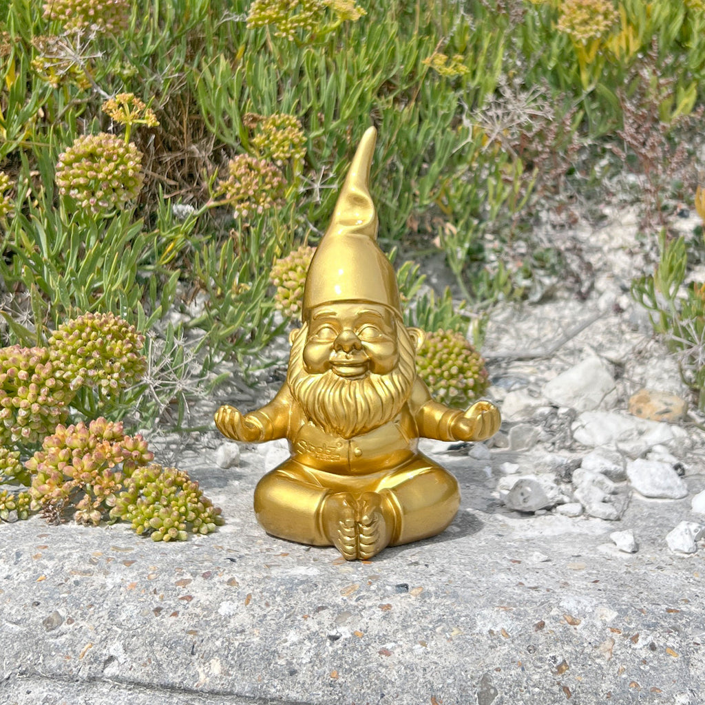 Gold Gnome in Yoga Position Outdoor or Indoor Ornament