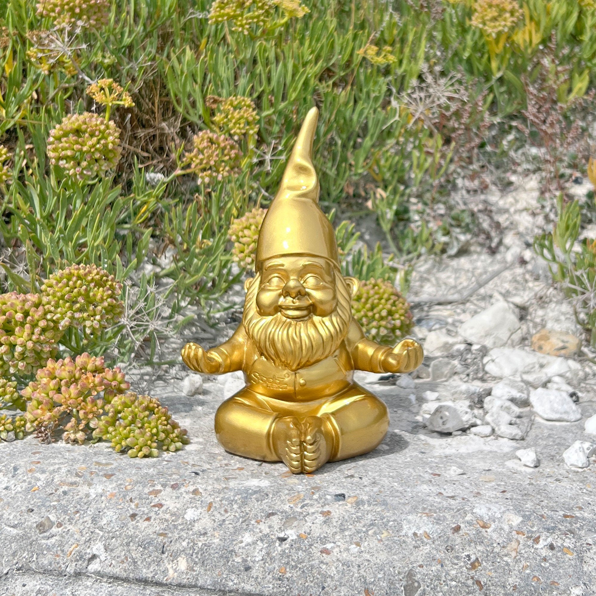 Gold Gnome in Yoga Position Outdoor or Indoor Ornament