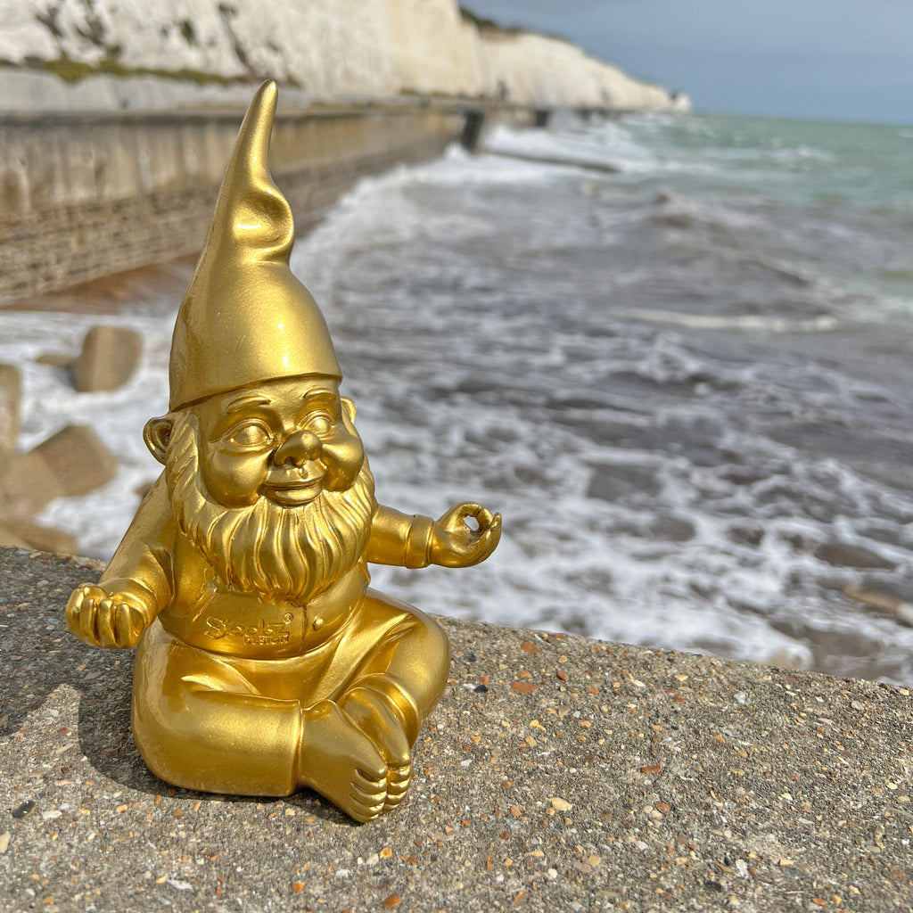Gold Gnome in Yoga Position Outdoor or Indoor Ornament