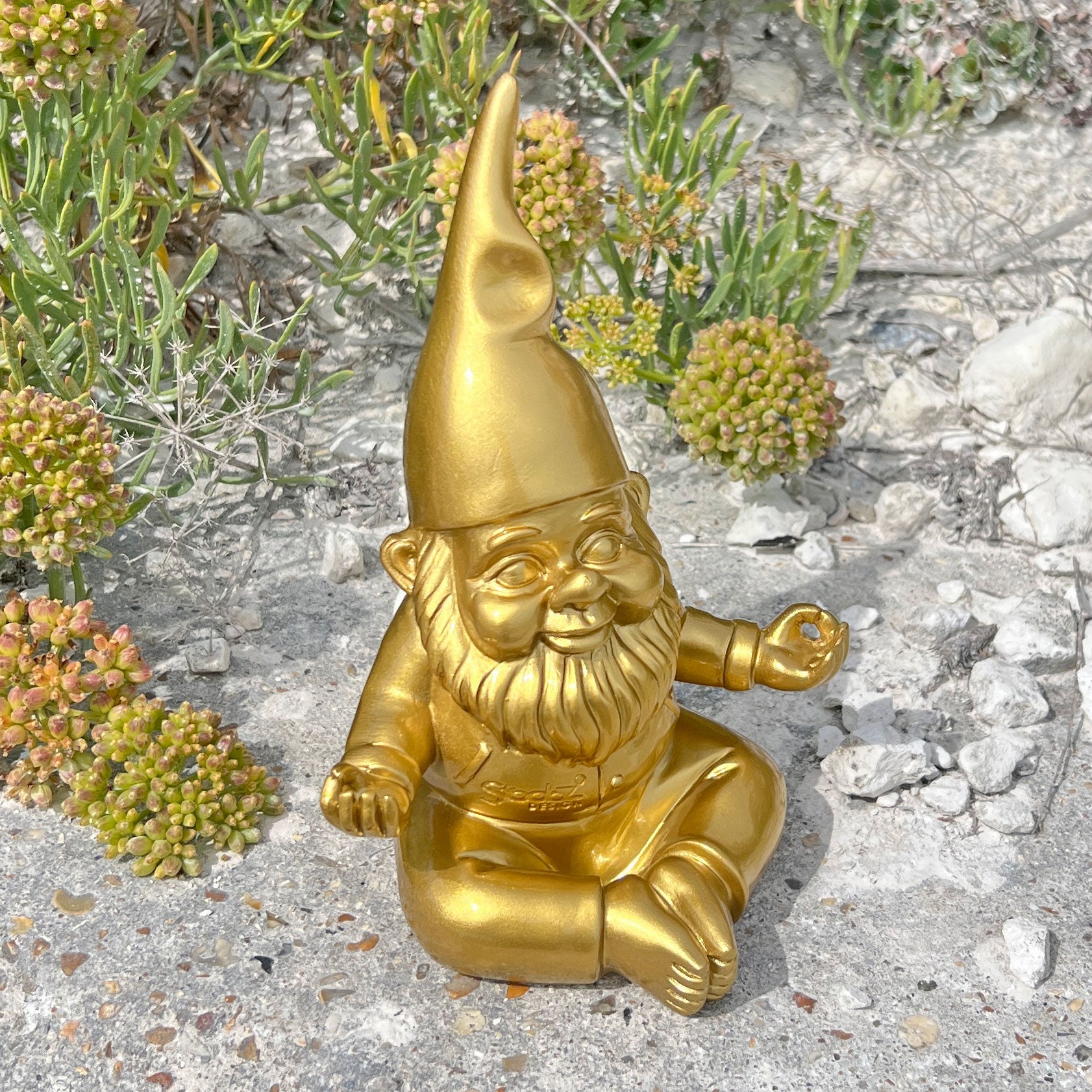 Gold Gnome in Yoga Position Outdoor or Indoor Ornament