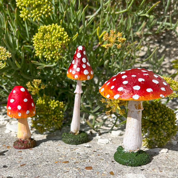 3 Red Toadstool Garden Ornaments