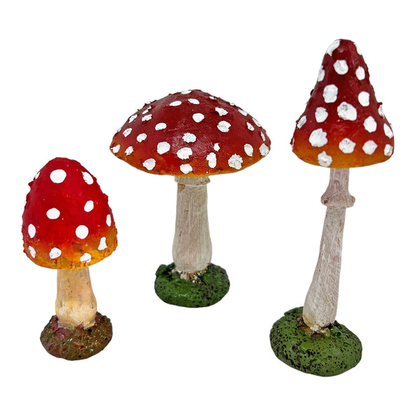 Set 3 Garden Mushroom Ornaments