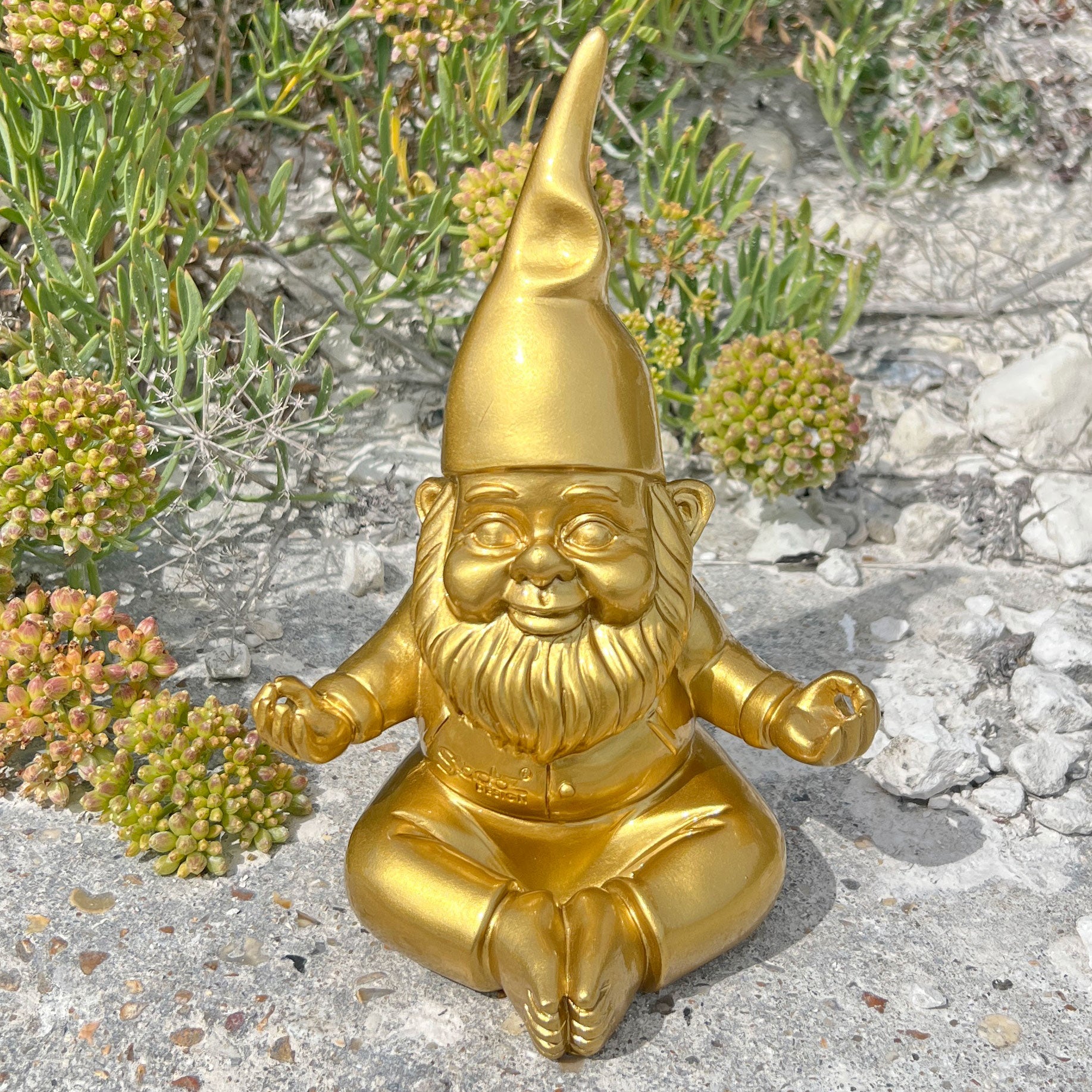 Gold Gnome in Yoga Position Outdoor or Indoor Ornament
