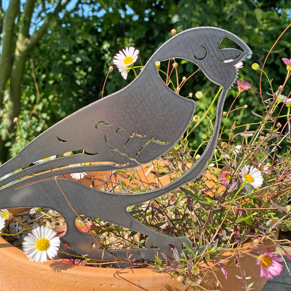 Steel Bullfinch Bird Silhouette Garden Stake Ornament