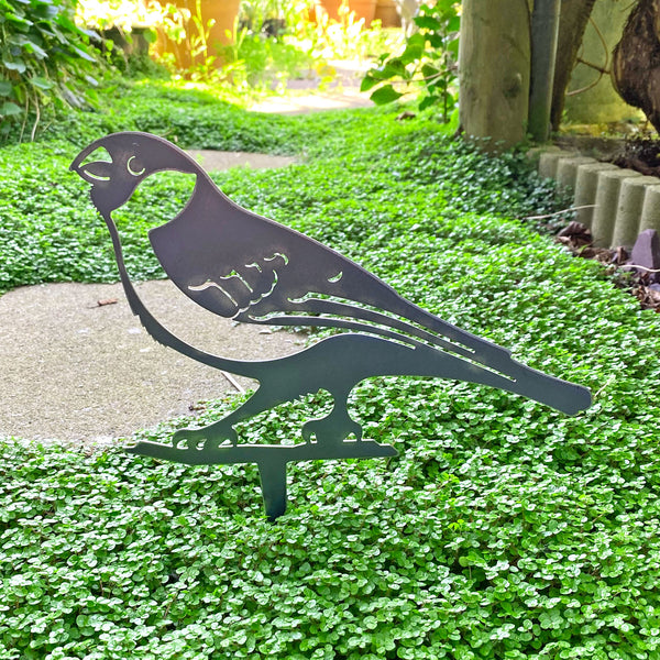 Steel Bullfinch Bird Silhouette Garden Stake Ornament