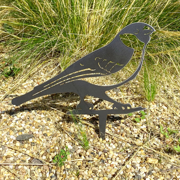 Steel Bullfinch Bird Silhouette Garden Stake Ornament